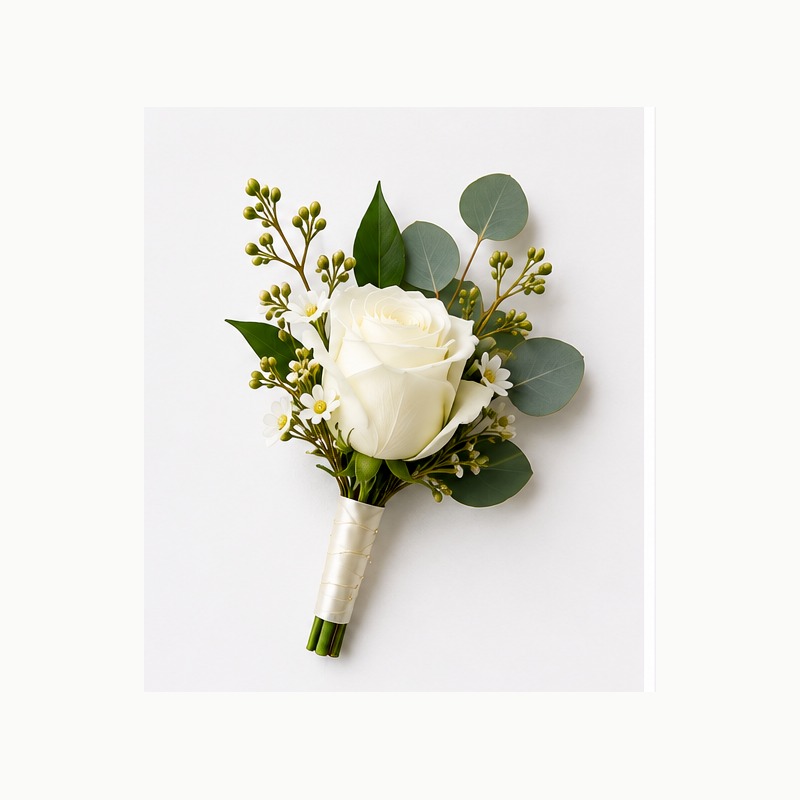 Classic White and Green Boutonniere