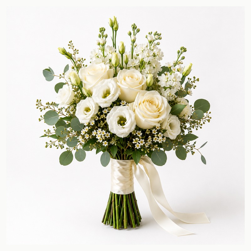 Classic White and Green Bridesmaid Bouquet